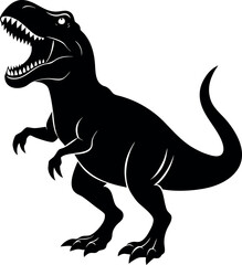 T-Rex roaring with tiny arms and sharp teeth in black silhouette dinosaur vector art