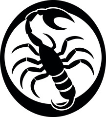 Scorpion with arched tail circling over body in compact silhouette vector illustration