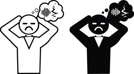 Hearing Voices Icons. Black and White Vector Illustration. Mental Illness, Auditory Hallucinations. Mental Health Concept
