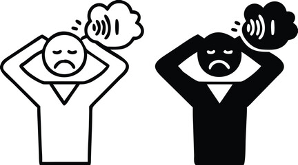 Hearing Voices Icons. Black and White Vector Illustration. Mental Illness, Auditory Hallucinations. Mental Health Concept
