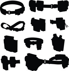 Military Belt and Pouch Silhouettes: A Vector Collection of Tactical Belts and Gear for Security and Outdoor Themes.