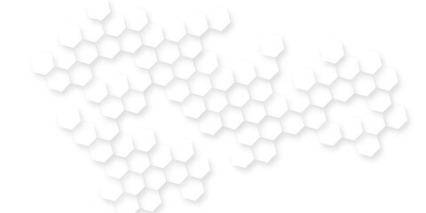 modern and seamless hexagon is arranging randomly, Abstract white vector wallpaper with hexagon grid, panoramic wall of Random shifted white honeycomb hexagon background.