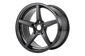 Obraz premium Sleek Black Five-Spoke Alloy Rim: Luxury Car Wheel, 3D Render, Studio Shot on transparent background 