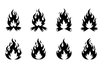 Simple Illustration Collection of silhouette style fire icons on white background