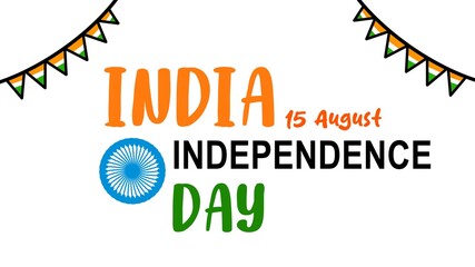 India Independence Day, August 15, 1947. Banner, poster, sticker, orange, white, green, blue, illustration, flat design.