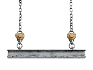  Industrial crane hoisting steel beam white background