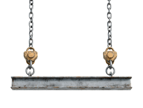  Industrial crane hoisting steel beam white background