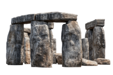 Stone circle monument, weathered gray stones, archway