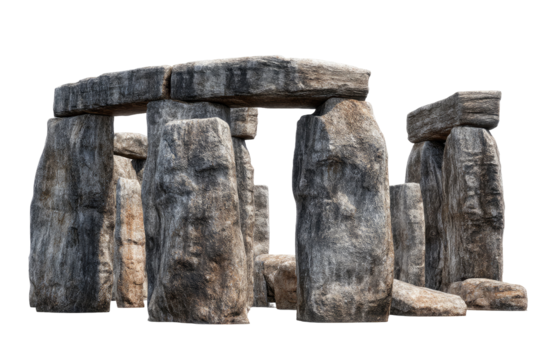 Stone circle monument, weathered gray stones, archway