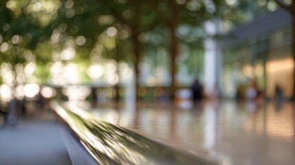 Obraz premium The serene reflection on a smooth surface amidst lush greenery and urban design.