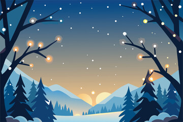 Fototapeta premium snow laden branches framing the edges of a warm i.eps