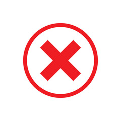 Red x with circle icon vector flat design on white background.