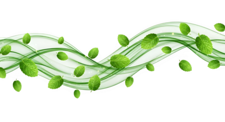 Vibrant green mint leaves swirl elegantly with soft flowing lines evoking freshness and natural vitality perfect for health and wellness themes