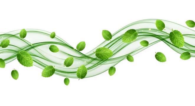Vibrant green mint leaves swirl elegantly with soft flowing lines evoking freshness and natural vitality perfect for health and wellness themes