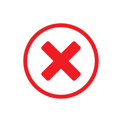 Red x in circle icon vector flat design on white background. Red x no background.