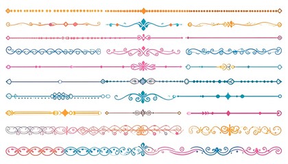 Colorful decorative lines; various ornate, swirling, and geometric patterns