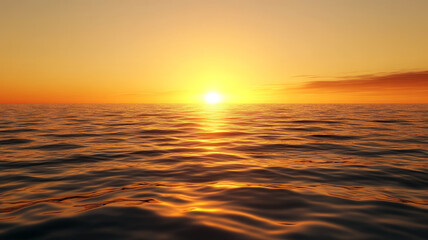Fototapeta premium Golden sunset over calm sea, clear sky, warm light, peaceful mood, tranquil water reflection