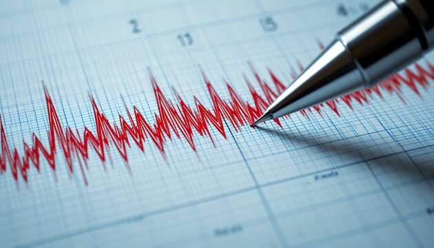 Close up view of a detailed seismic waveform captured on graph paper under precision analysis - Powered by Adobe