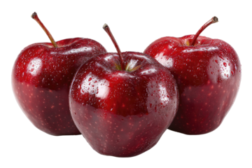 Three glossy, deep red apples clustered closely