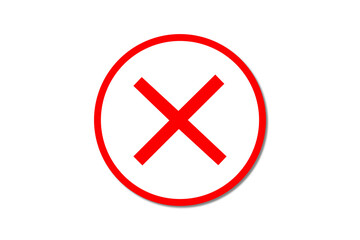 Obraz premium Red X in a circle, a close or cancel button icon, symbolizing a wrong selection, a negative response, or the act of removing something, isolated on png backround, with drop shadow