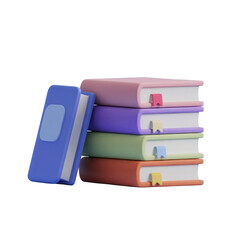 3d rendered illustration of a stack of colorful books and a single standing book isolated on transparent background