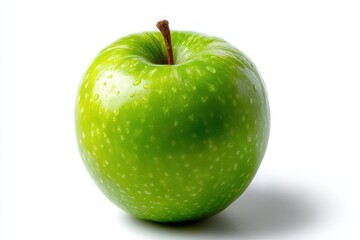 Fresh green apple with water droplets isolated on white background