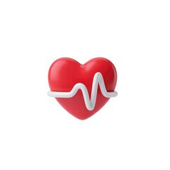 3d rendered illustration of a red heart with a white electrocardiogram line isolated on transparent background