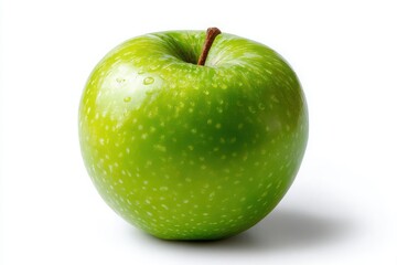 Fresh green apple with water droplets isolated on white background