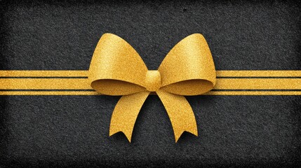 Elegant Gold Bow on Black Glitter Background: Luxe Holiday and Gift Presentation Image