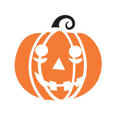 Orange pumpkin with carved face and black stem halloween