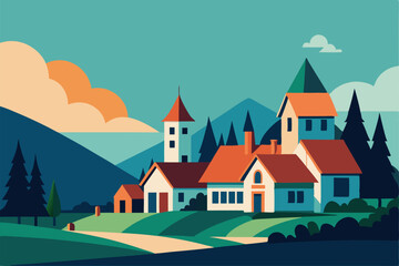 tiny village scene with multiple house types for b.eps