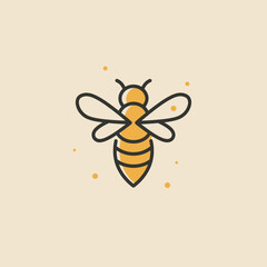 Stylized Bee Illustration with Black Outlines and Yellow Accents
