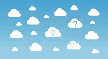 Fototapeta premium Connected clouds symbolize innovation, ideas, and emotional well-being, representing a network of modern thought and progress