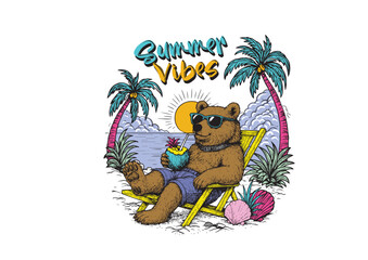 Summer time vector flyer, banner template. It's summer time animals illustration theme. dog, cat, touchan, flamingo, duck, bear, and tropical and beach theme