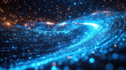 Abstract Glowing Particle Swirl with Bokeh Lights Background Illustration