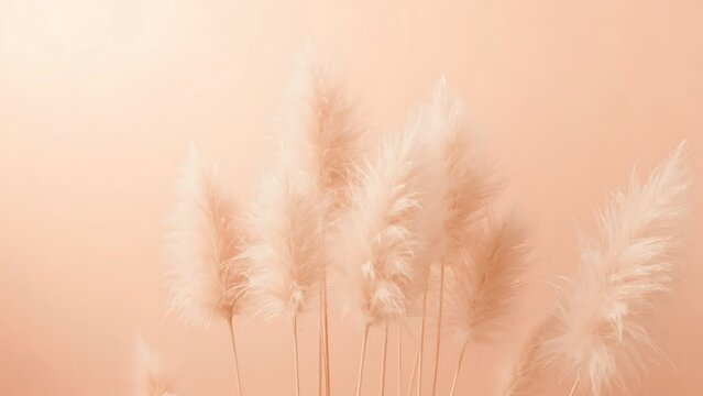 Closeup of fluffy pampas grass plumes against a soft beige background, creating a trendy and elegant bohemian aesthetic - Powered by Adobe