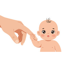 A baby's tiny hand gently grasping an adult's finger, symbolizing connection and care.