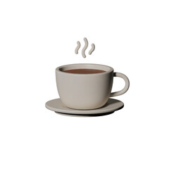 3d rendered illustration of a steaming cup of coffee on a saucer isolated on transparent background