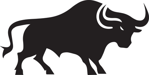Obraz premium Silhouette Style Vector Bull Logo Icon – Minimal Powerful Animal Symbol for Sports, Agriculture, Business Branding, Strong Monochrome Ox Design, Aggressive Horned Beast Graphic for Print and Web