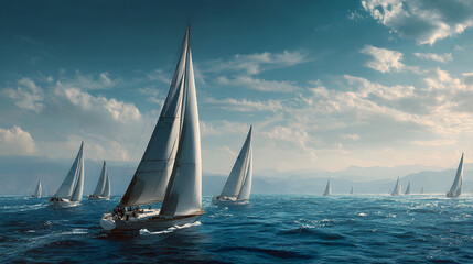 Spectacular Regatta: Graceful Boats Competing in a Thrilling Sailing Event with Pristine Waters and Enthralling Coastal Vistas Captivating Both Participants and Spectators