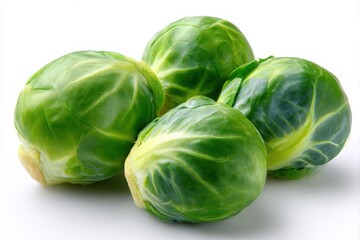 Cluster of fresh green brussels sprouts isolated on white background