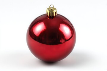 Shiny red christmas ornament with gold cap isolated on white background