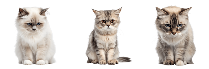 Set For sad cats sitting isolated on transparent background