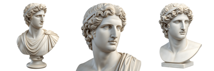 Set For marble bust sculptures of a man isolated on transparent background