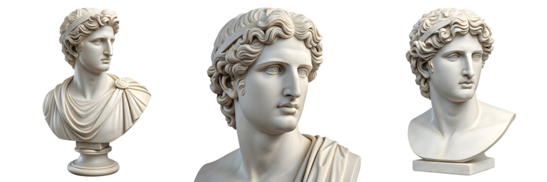 Set For marble bust sculptures of a man isolated on transparent background - Powered by Adobe