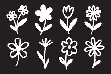 Flower brush paint stroke set. Hand drawn floral flower, leaf graffiti elements in brush paint silhouette set. Vector black ink stroke doodle floral texture sketch spring pattern. Vector illustration