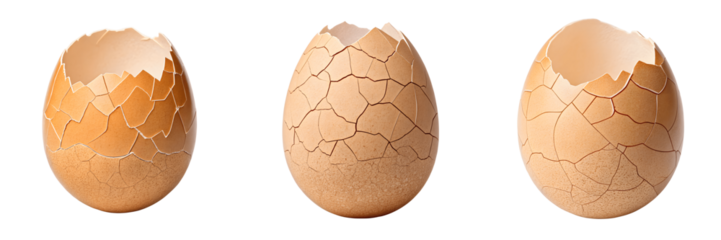 Set For cracked eggshells isolated on transparent background show a fragile and broken texture