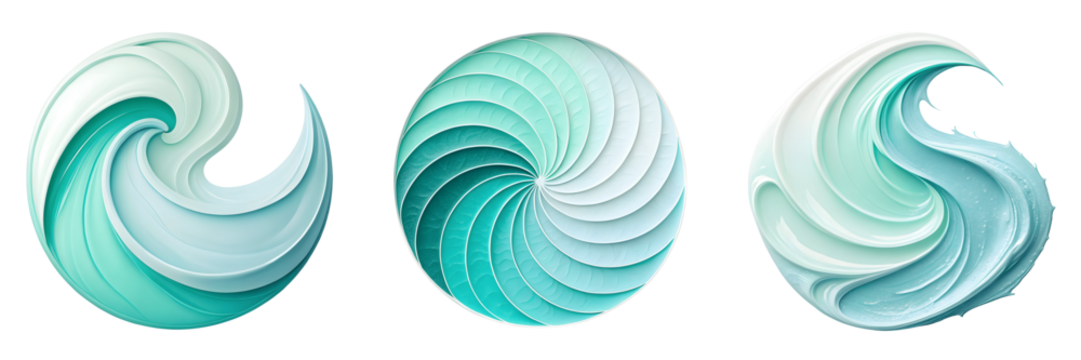 Set For Abstract aqua and mint wave shapes isolated on transparent background