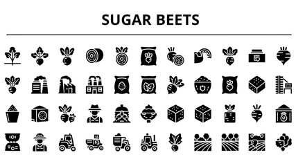 Sugar Beets Icons: Solid Black Glyphs for Agriculture & Food Industry