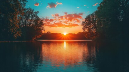 Serene sunset over tranquil lake with vibrant colors (6)